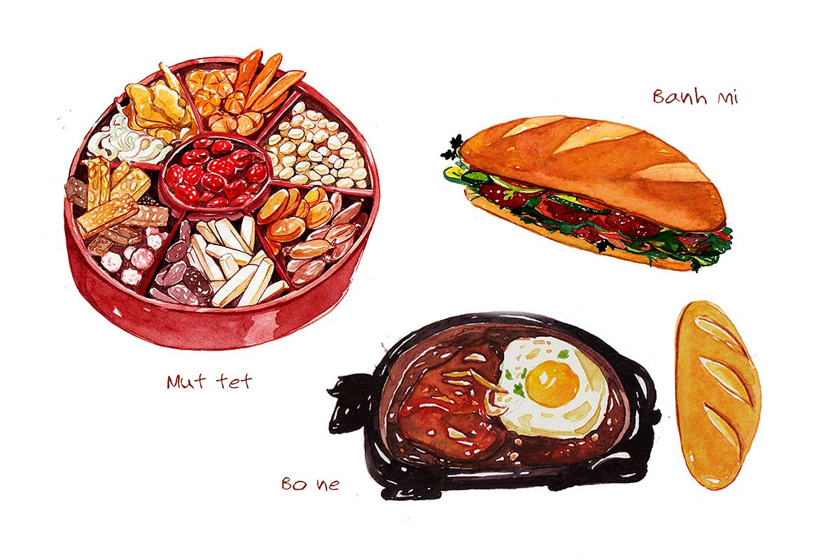 Vẽ minh họa Từ đồ ăn vặt đến cơm mẹ nấu ẩm thực Việt phong phú qua nét vẽ  của KAA Illustrations  Sàigòneer