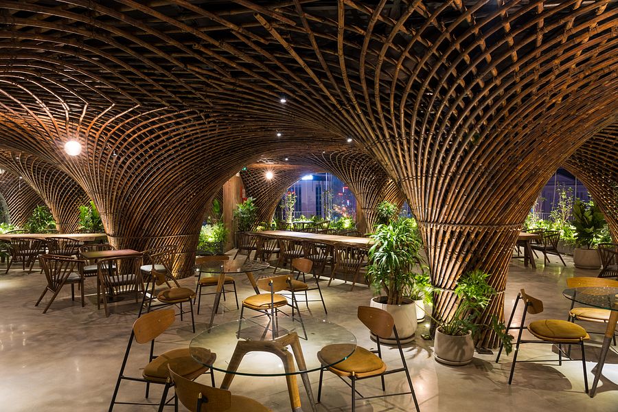 [Photos] VTN Architects Transform Nghe An Rooftop Cafe With Impressive Swirling Bamboo Dome
