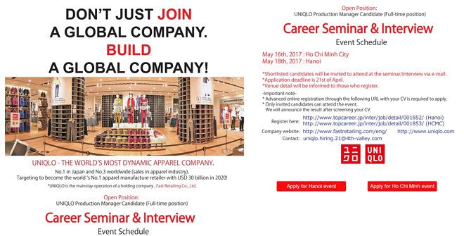 Malaysia Uniqlo Manager Candidate UMC Vacant Position