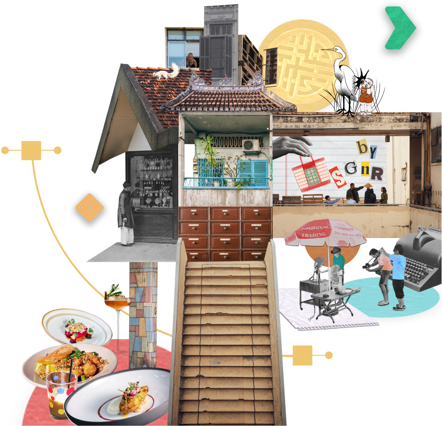 Saigoneer collage featuring Vietnamese architecture, culture, food and creative work