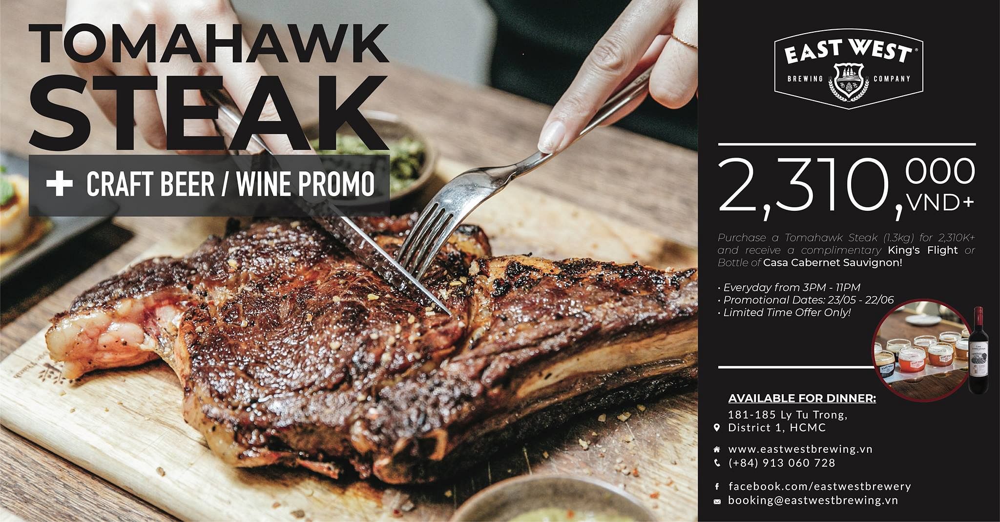 Tomahawk Steak + Craft Beer/Wine Promo East West Brewing Co. Saigoneer